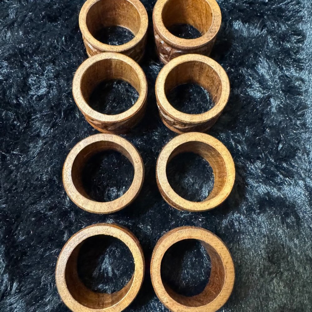Hand-Carved Wooden Napkin Rings Birds Design Set Of 8